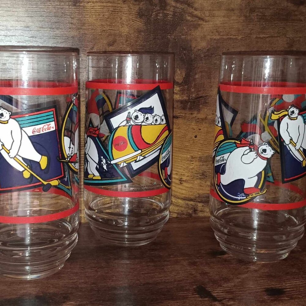 1999 Set of 3 Coca Cola Polar Bear Drinking Glasses